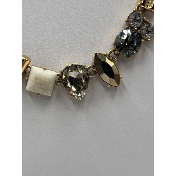 J. Crew Factory Natural Stone Rhinestone Parade Gold Tone Necklace - Picture 6 of 16